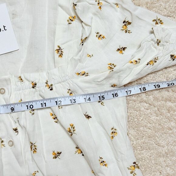 NWT Anthropologie OPT White & Yellow Floral Tie Waist Puff Sleeve Maxi Dress M - Picture 9 of 14